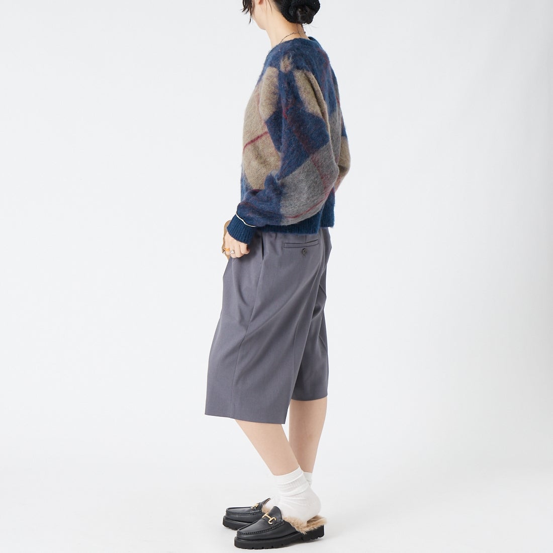 USINE [ユジーヌ] アーガイルモヘアニット [11269847] ﾈｲﾋﾞｰ &&モデル身長：162cm 着用サイズ：F&&