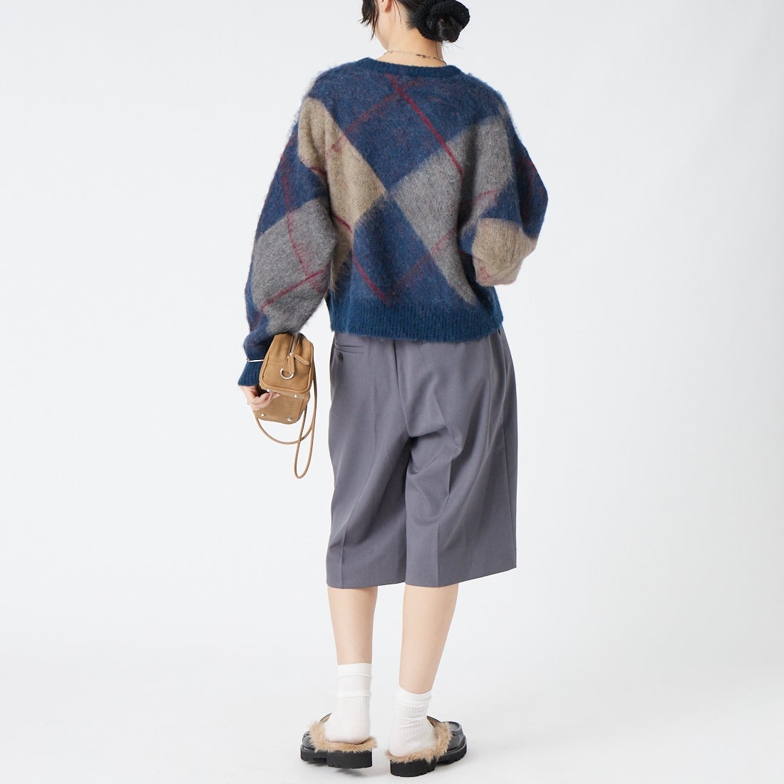 USINE [ユジーヌ] アーガイルモヘアニット [11269847] ﾈｲﾋﾞｰ &&モデル身長：162cm 着用サイズ：F&&