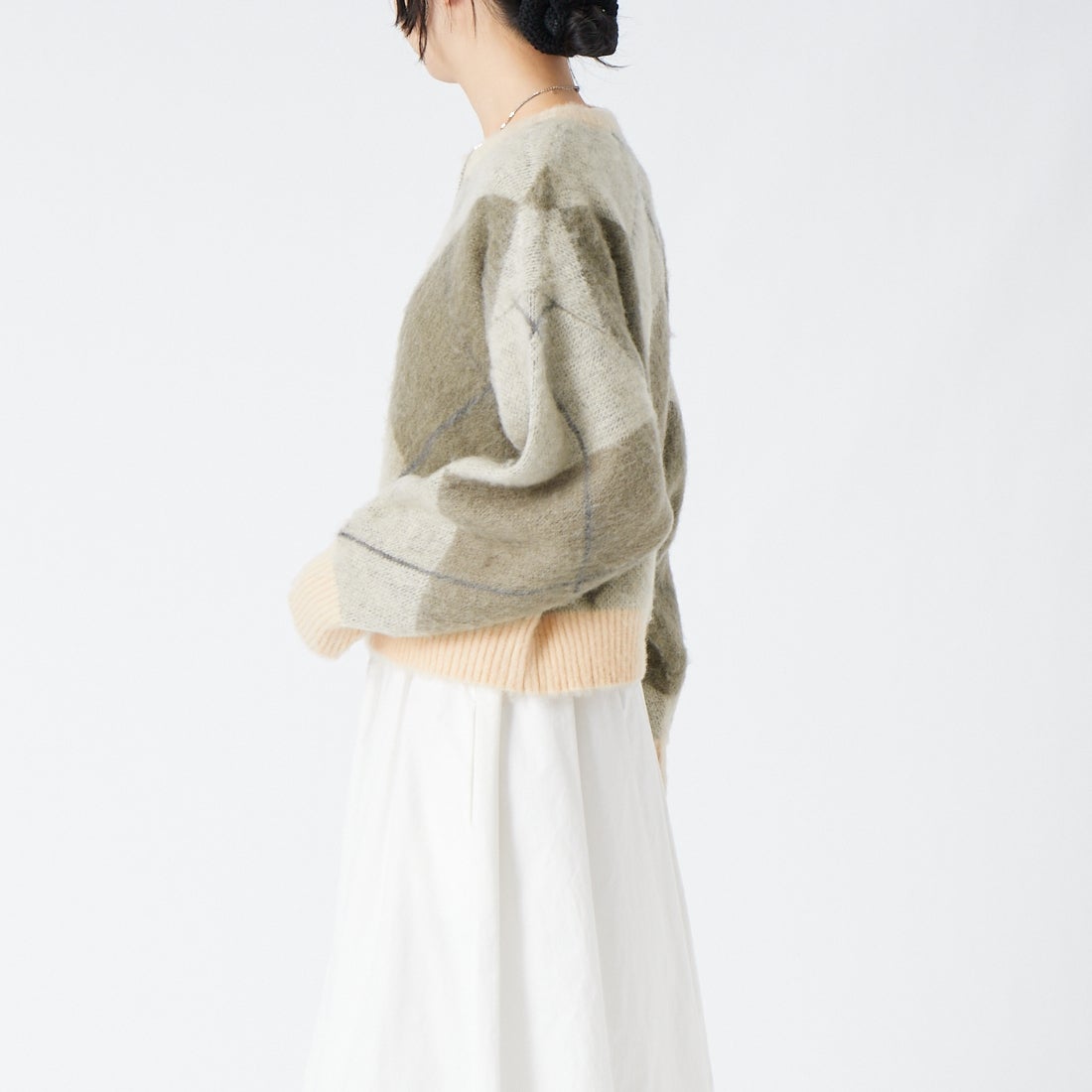 USINE [ユジーヌ] アーガイルモヘアニット [11269847] ｵﾌ &&モデル身長：162cm 着用サイズ：F&&