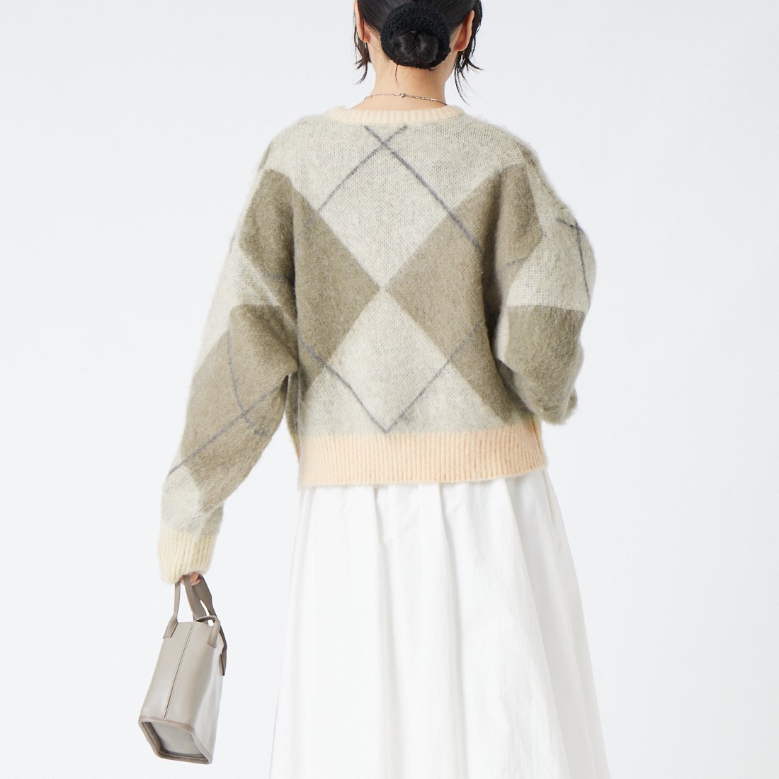 USINE [ユジーヌ] アーガイルモヘアニット [11269847] ｵﾌ &&モデル身長：162cm 着用サイズ：F&&