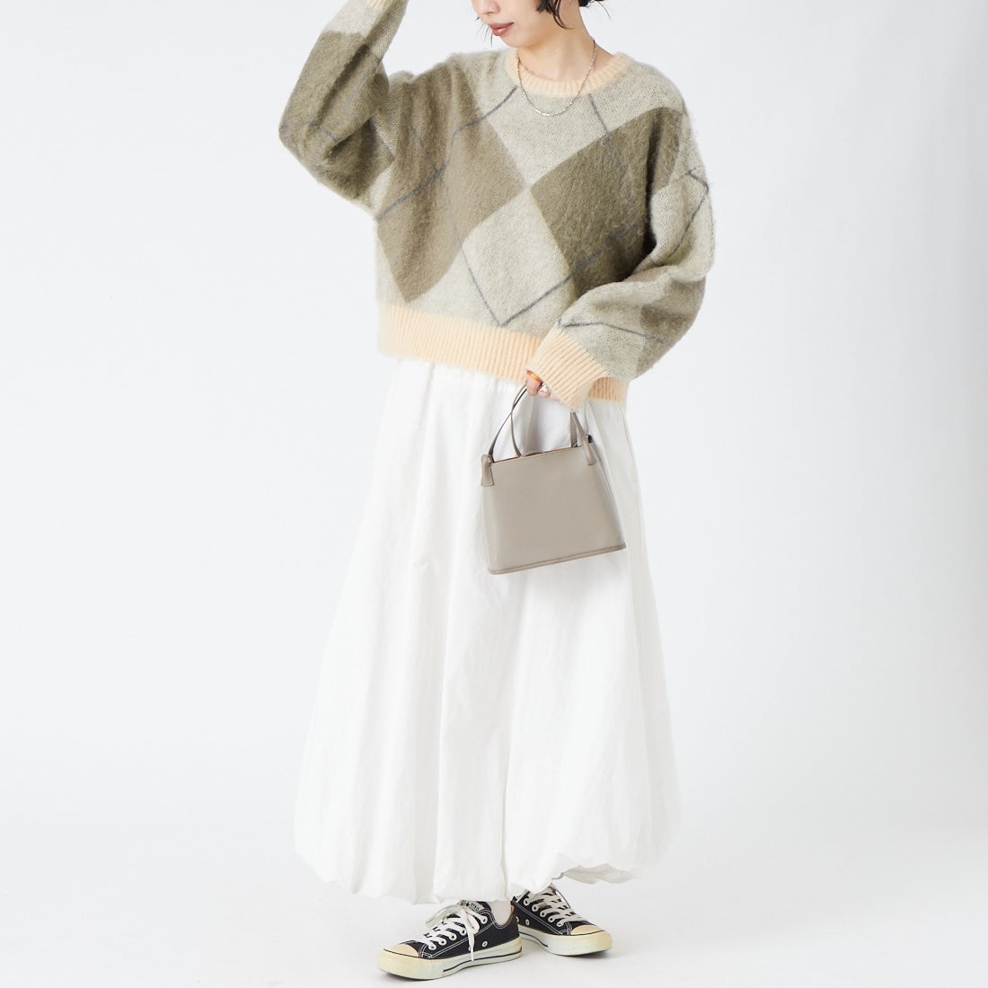 USINE [ユジーヌ] アーガイルモヘアニット [11269847] ｵﾌ &&モデル身長：162cm 着用サイズ：F&&