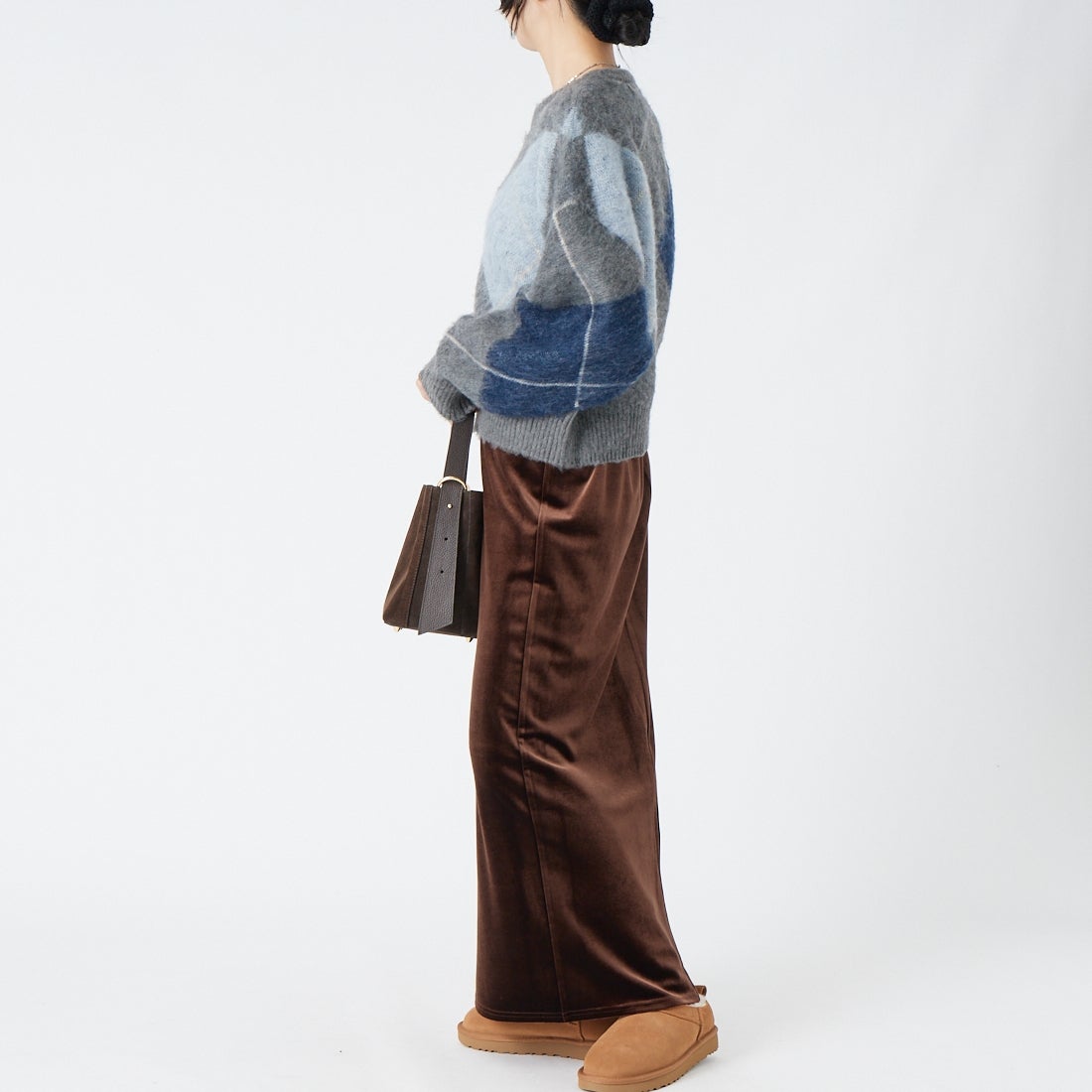 USINE [ユジーヌ] アーガイルモヘアニット [11269847] ﾁｬｺｰﾙ &&モデル身長：162cm 着用サイズ：F&&