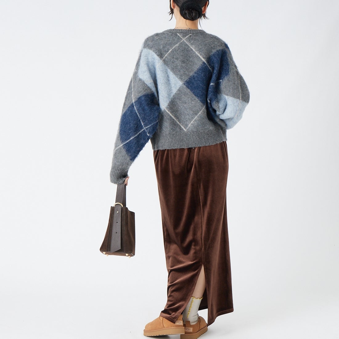 USINE [ユジーヌ] アーガイルモヘアニット [11269847] ﾁｬｺｰﾙ &&モデル身長：162cm 着用サイズ：F&&