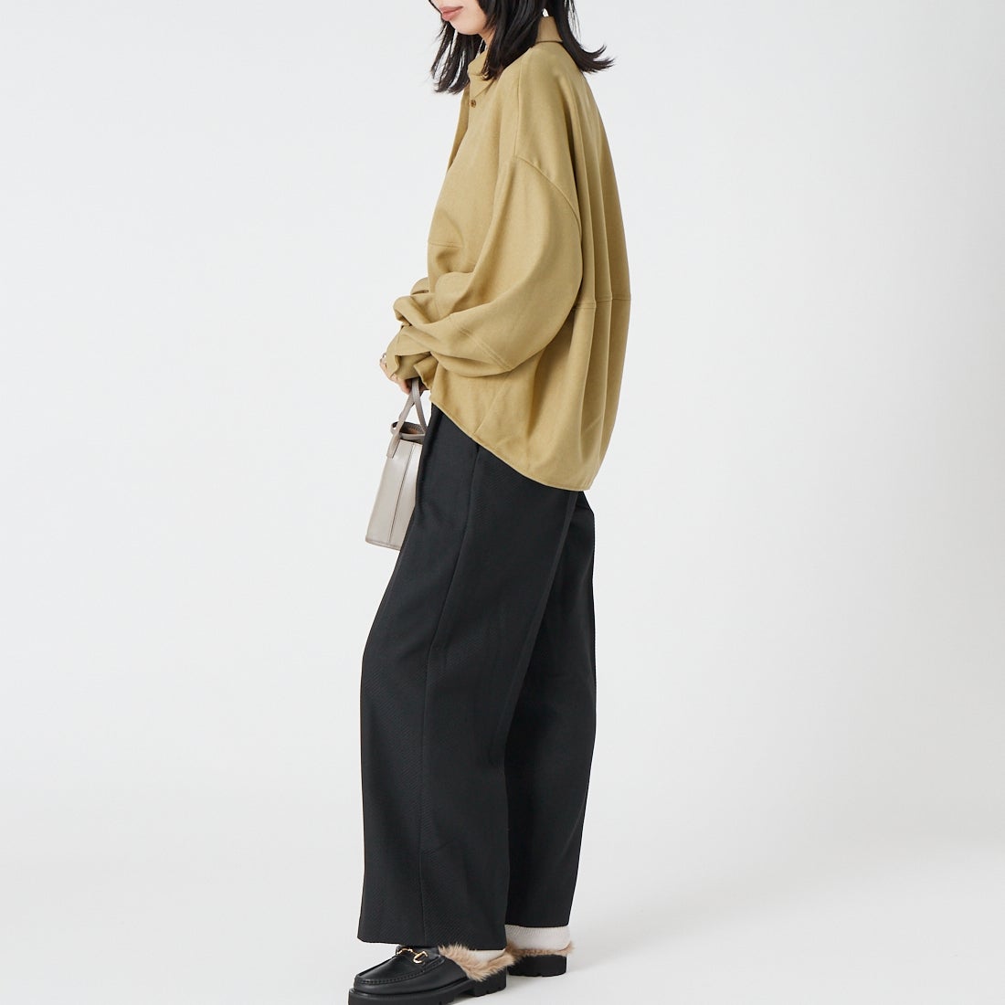 CLOCHE [クロシェ] ウールライクコクーンシャツ [65285620] ﾍﾞｰｼﾞｭ &&モデル身長：162cm 着用サイズ：2&&
