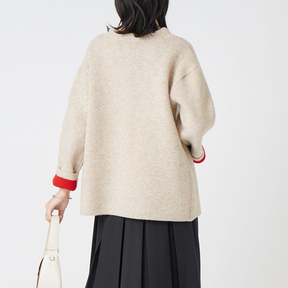 Maison de L'allure [メゾン ドゥ ラリュール] ダブルフェイスニットコート [M24131036-1] 22 BEG/RED &&モデル身長：162cm 着用サイズ：F&&