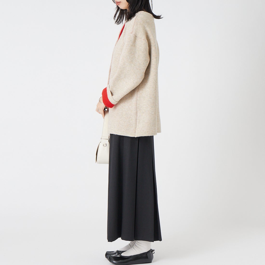 Maison de L'allure [メゾン ドゥ ラリュール] ダブルフェイスニットコート [M24131036-1] 22 BEG/RED &&モデル身長：162cm 着用サイズ：F&&