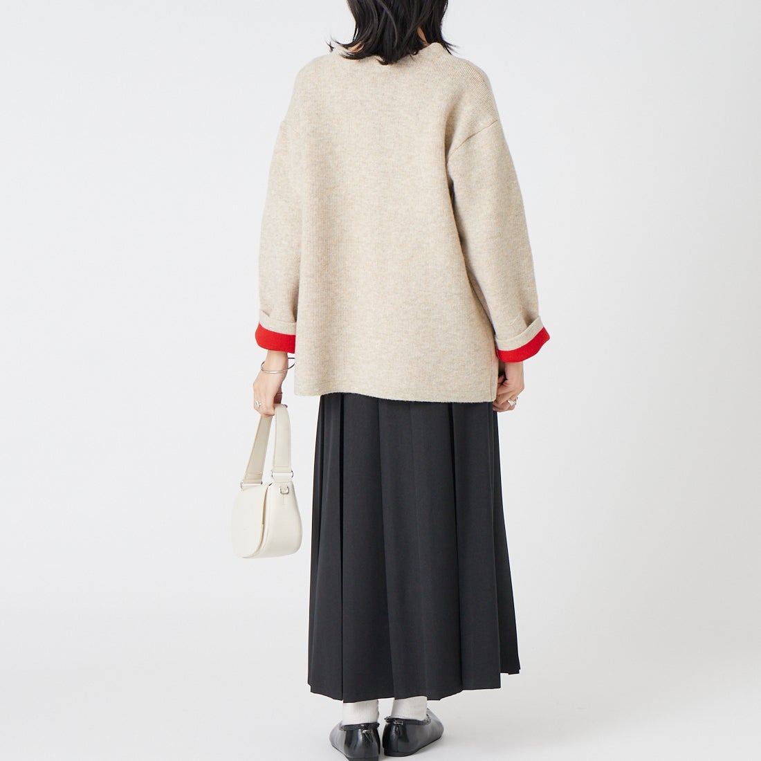 Maison de L'allure [メゾン ドゥ ラリュール] ダブルフェイスニットコート [M24131036-1] 22 BEG/RED &&モデル身長：162cm 着用サイズ：F&&
