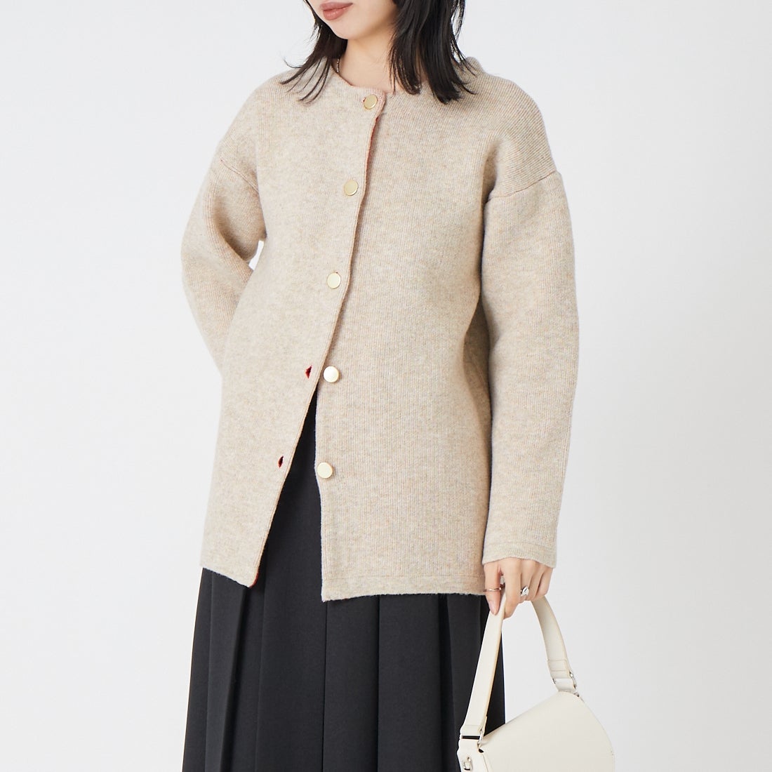 Maison de L'allure [メゾン ドゥ ラリュール] ダブルフェイスニットコート [M24131036-1] 22 BEG/RED &&モデル身長：162cm 着用サイズ：F&&