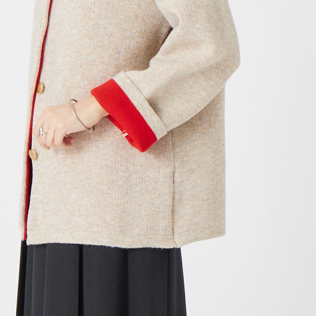 Maison de L'allure [メゾン ドゥ ラリュール] ダブルフェイスニットコート [M24131036-1] 22 BEG/RED &&モデル身長：162cm 着用サイズ：F&&