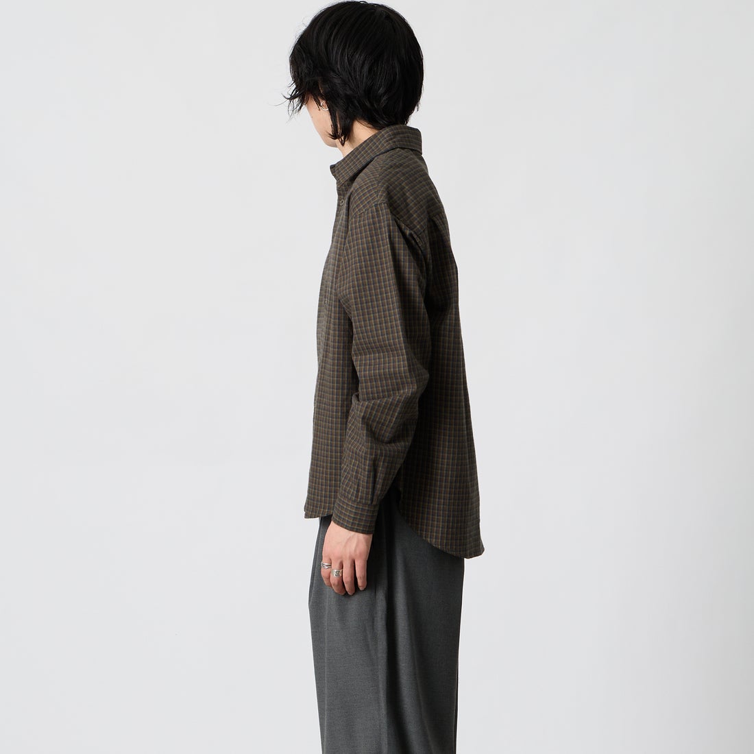 SLICK [スリック] フランネルクラシックチェック レギュラーカラーシャツ [5120330] 500 BROWN &&モデル身長：177cm 着用サイズ：1&&