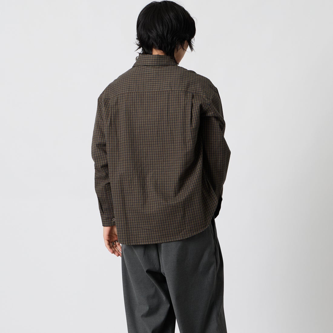 SLICK [スリック] フランネルクラシックチェック レギュラーカラーシャツ [5120330] 500 BROWN &&モデル身長：177cm 着用サイズ：1&&