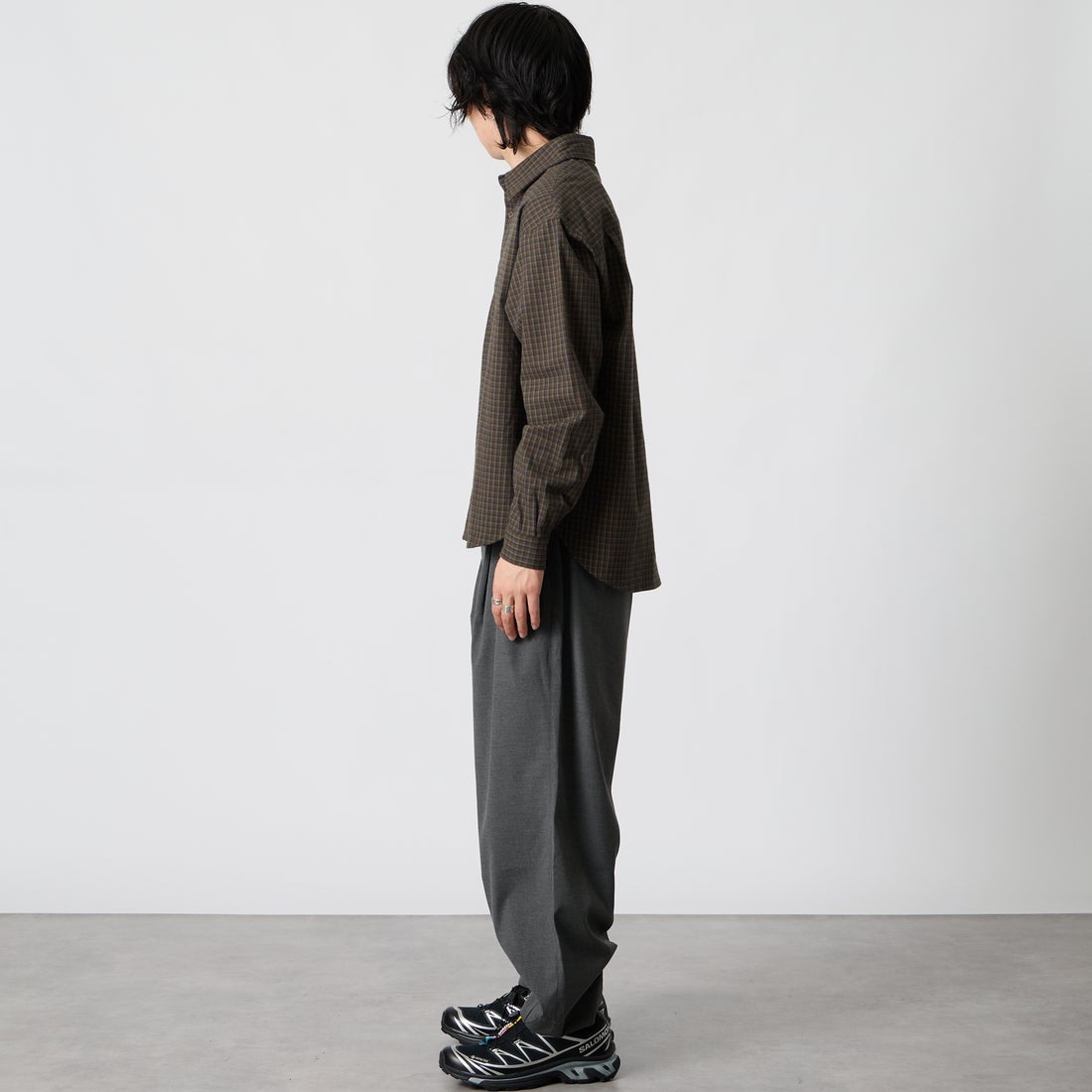 SLICK [スリック] フランネルクラシックチェック レギュラーカラーシャツ [5120330] 500 BROWN &&モデル身長：177cm 着用サイズ：1&&