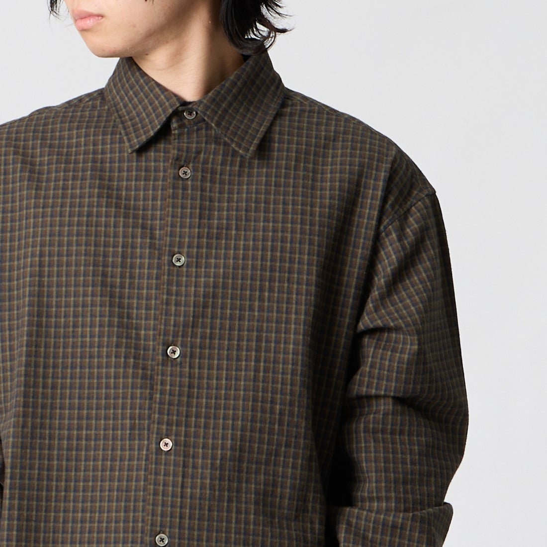 SLICK [スリック] フランネルクラシックチェック レギュラーカラーシャツ [5120330] 500 BROWN &&モデル身長：177cm 着用サイズ：1&&