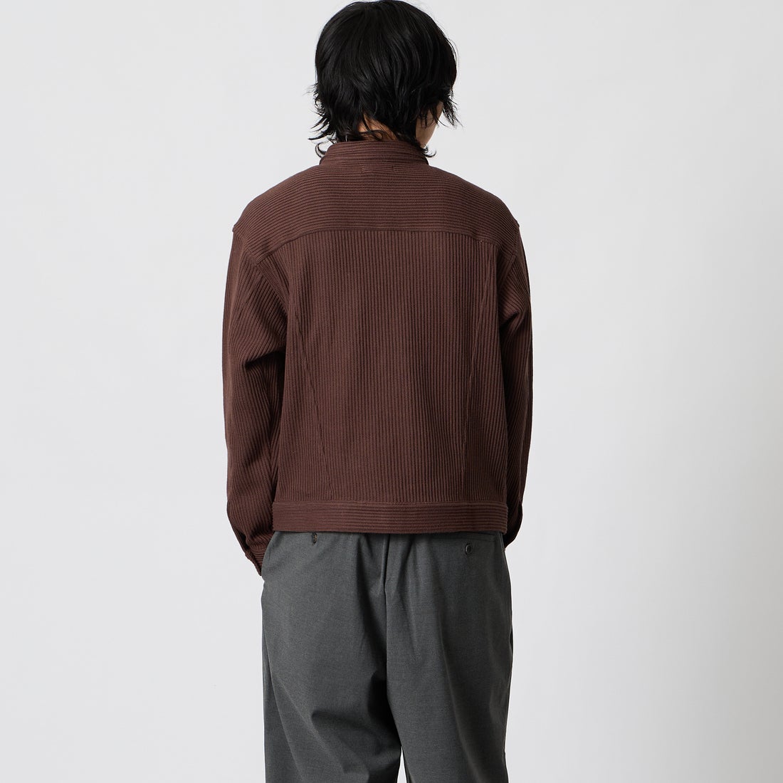 SLICK [スリック] クォーターゲージリブニット トラッカージャケット [5110333] 500 BROWN &&モデル身長：177cm 着用サイズ：1&&