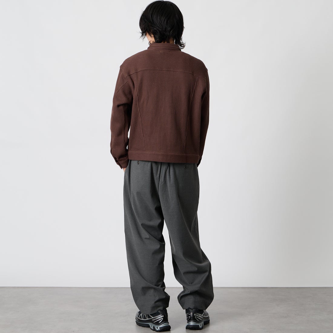 SLICK [スリック] クォーターゲージリブニット トラッカージャケット [5110333] 500 BROWN &&モデル身長：177cm 着用サイズ：1&&