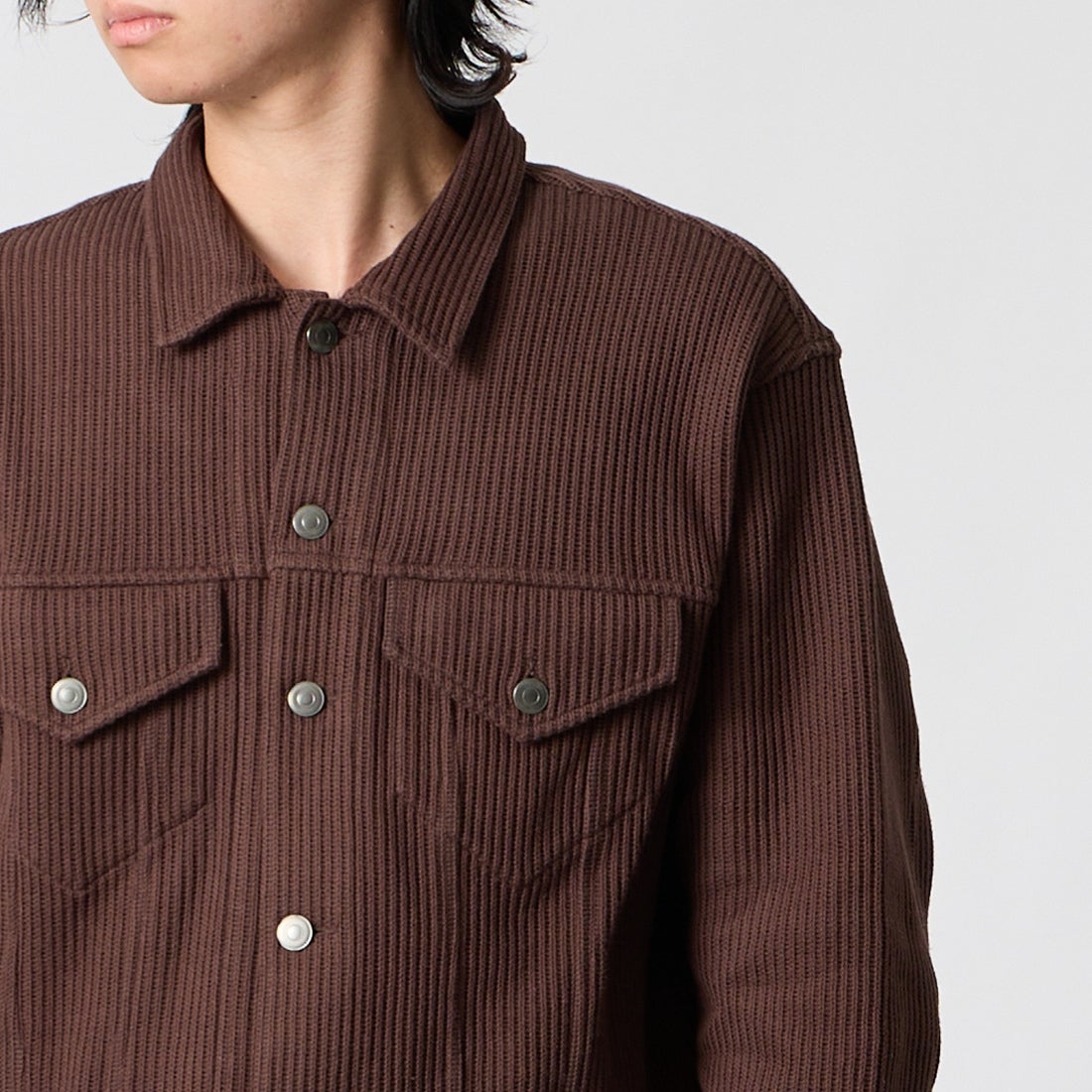 SLICK [スリック] クォーターゲージリブニット トラッカージャケット [5110333] 500 BROWN &&モデル身長：177cm 着用サイズ：1&&