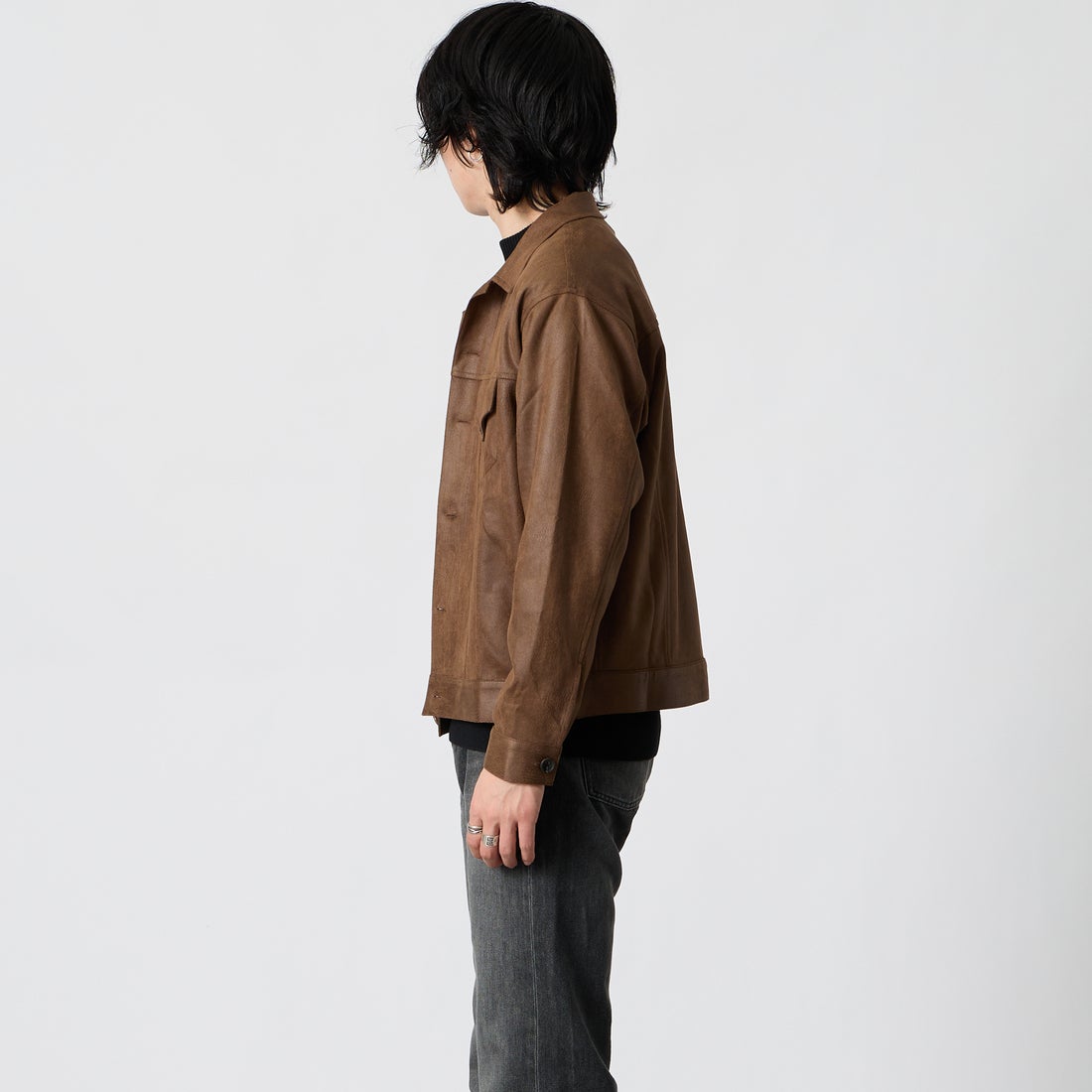 SLICK [スリック] ダブルクロスシンセティックレザー トラッカーシャツジャケット [5120328] 500 BROWN &&モデル身長：177cm 着用サイズ：1&&