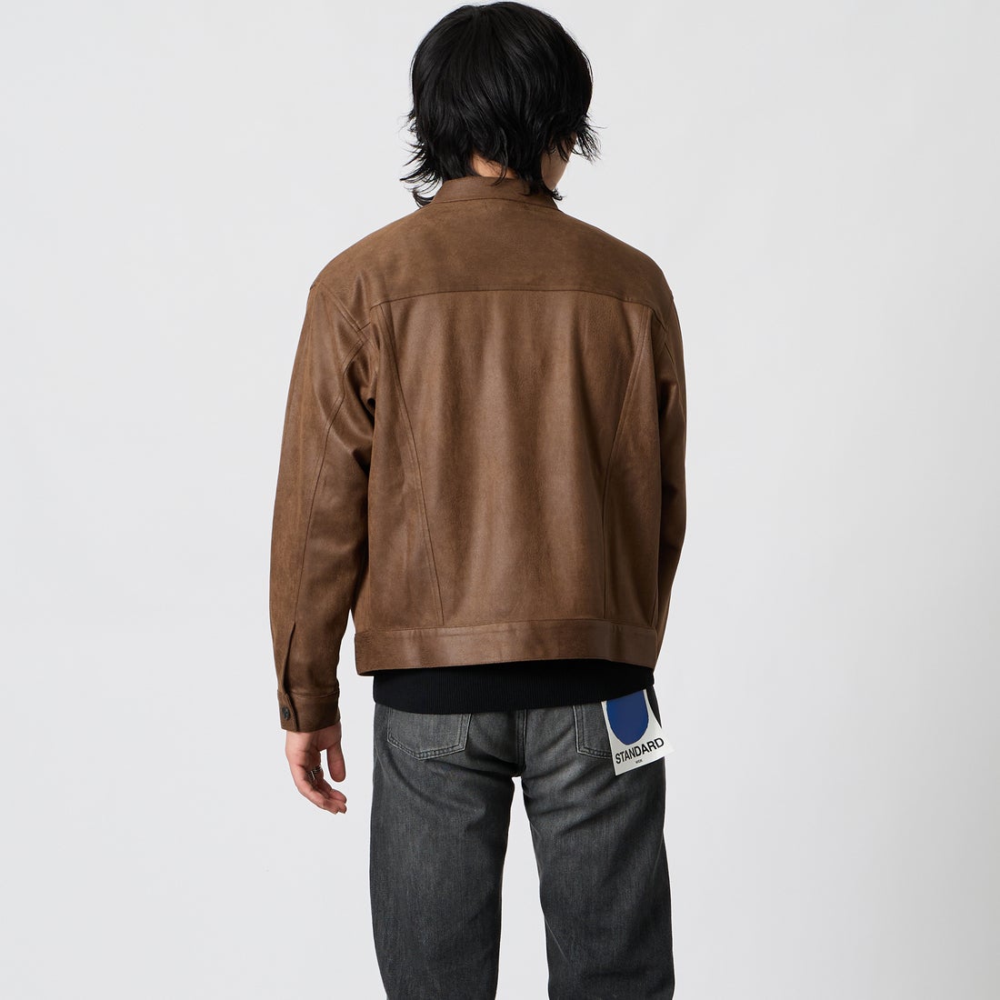 SLICK [スリック] ダブルクロスシンセティックレザー トラッカーシャツジャケット [5120328] 500 BROWN &&モデル身長：177cm 着用サイズ：1&&