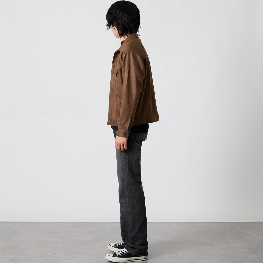 SLICK [スリック] ダブルクロスシンセティックレザー トラッカーシャツジャケット [5120328] 500 BROWN &&モデル身長：177cm 着用サイズ：1&&