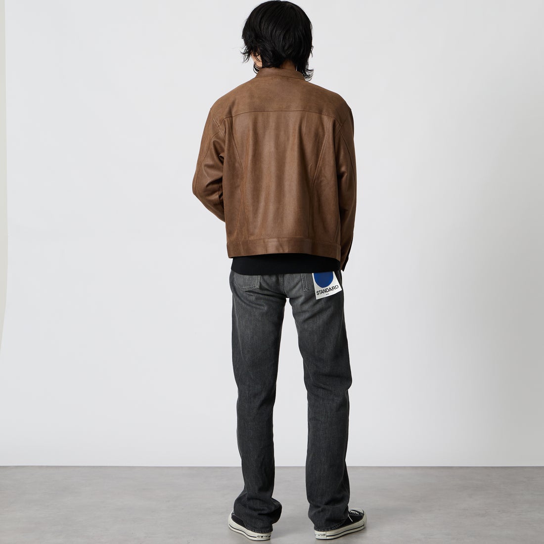 SLICK [スリック] ダブルクロスシンセティックレザー トラッカーシャツジャケット [5120328] 500 BROWN &&モデル身長：177cm 着用サイズ：1&&