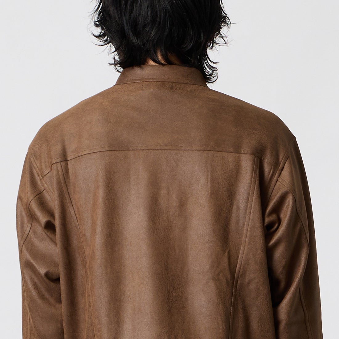 SLICK [スリック] ダブルクロスシンセティックレザー トラッカーシャツジャケット [5120328] 500 BROWN &&モデル身長：177cm 着用サイズ：1&&