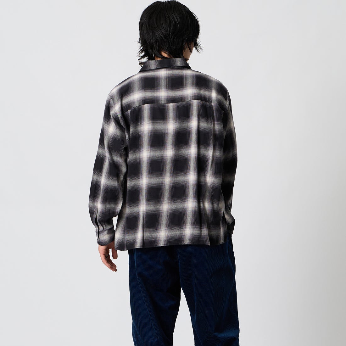 MANUAL ALPHABET [マニュアルアルファベット] オンブレチェックロングスリーブシャツ [MA-S-856] BLACK &&モデル身長：177cm 着用サイズ：2&&