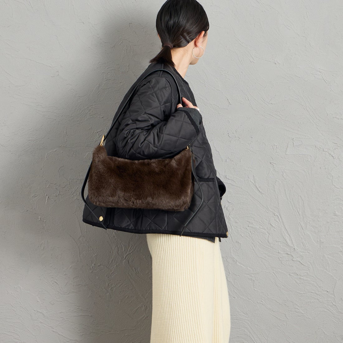 VIOLAd'ORO [ヴィオラドーロ] ELMO レッキスラビットエコファー ワンショルダーバッグ [V-9099] D/BROWN