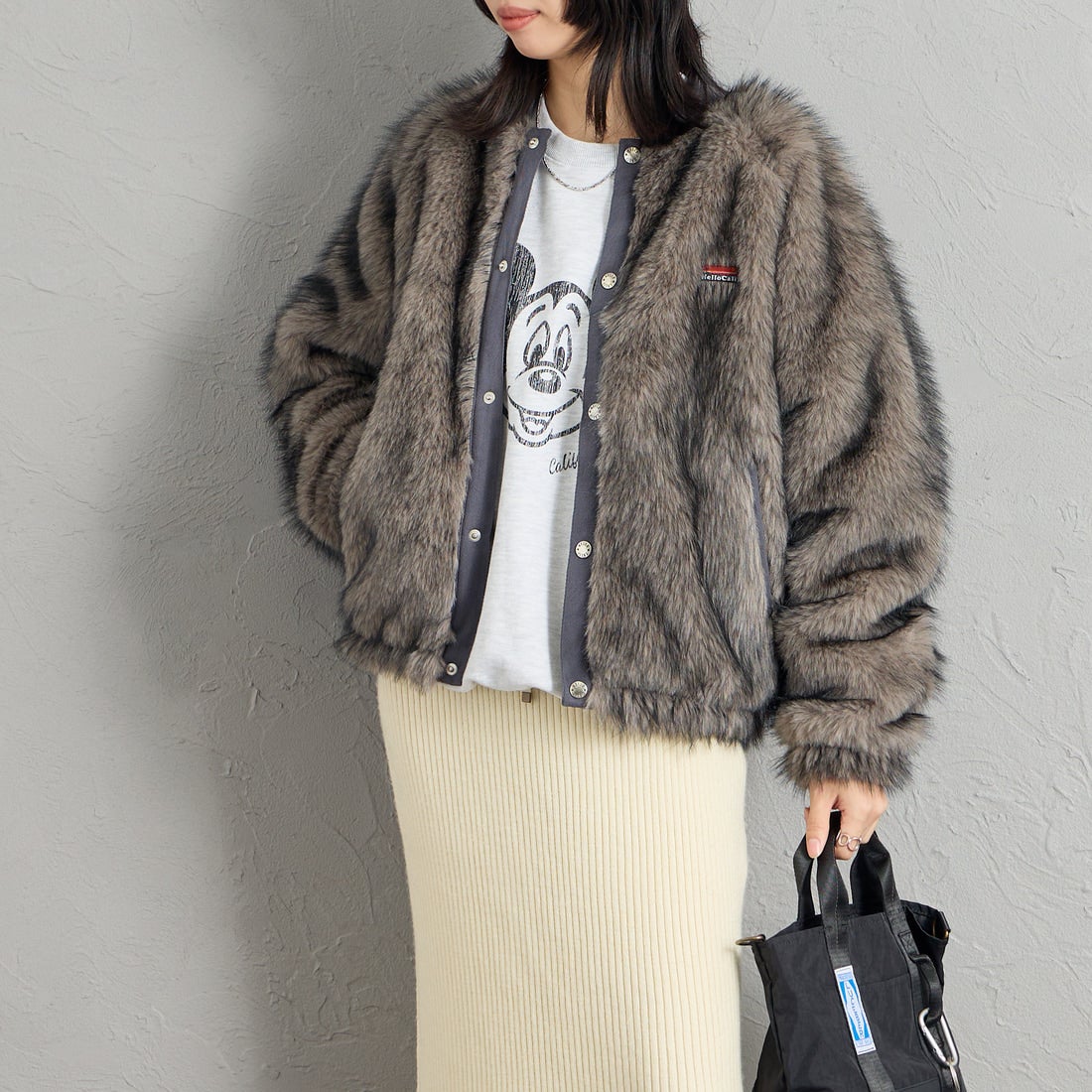 HELLO CALIF [ハローカリフ] ファーボンバージャケット [HC-264-097] GRYGE &&モデル身長：162cm 着用サイズ：S&&