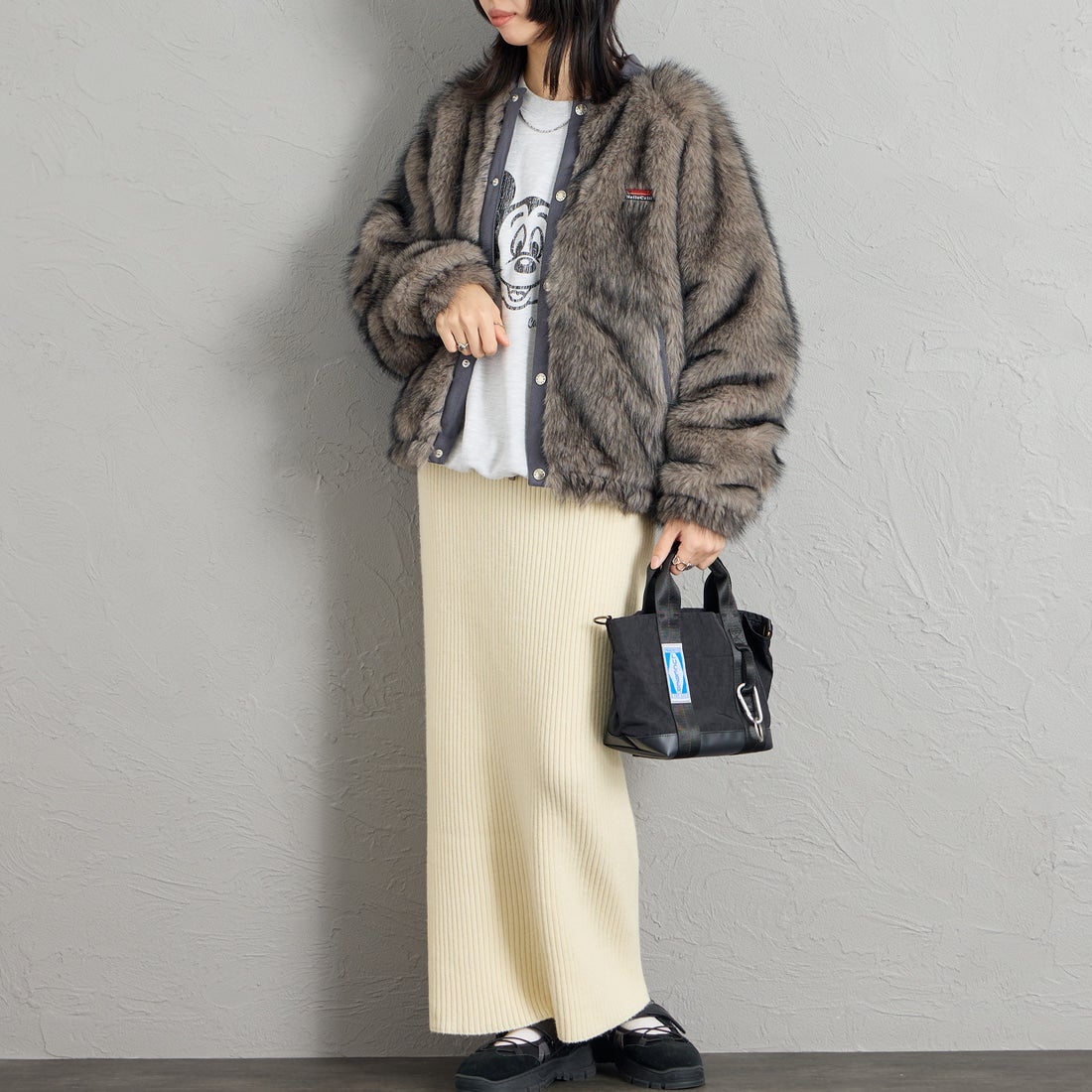 HELLO CALIF [ハローカリフ] ファーボンバージャケット [HC-264-097] GRYGE &&モデル身長：162cm 着用サイズ：S&&