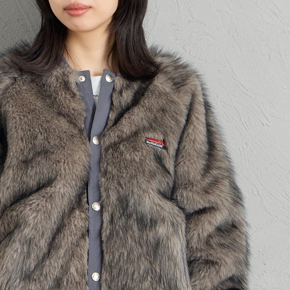 HELLO CALIF [ハローカリフ] ファーボンバージャケット [HC-264-097] GRYGE &&モデル身長：162cm 着用サイズ：S&&