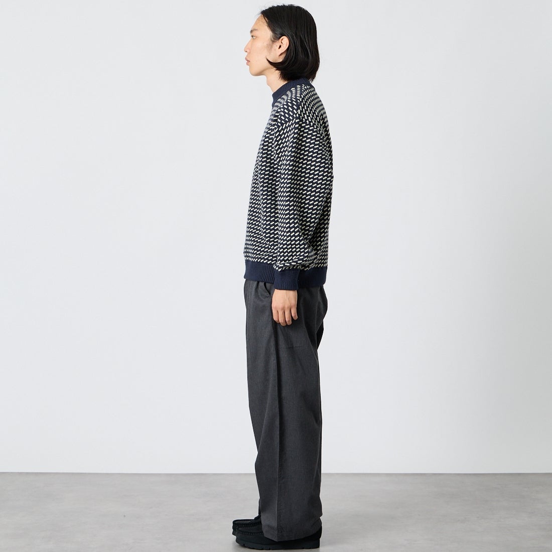 L.L.BEAN [エルエルビーン] ウェイン セーター バーズアイ [6575-6030] 90 NVY/NAT &&モデル身長：175cm 着用サイズ：M&&