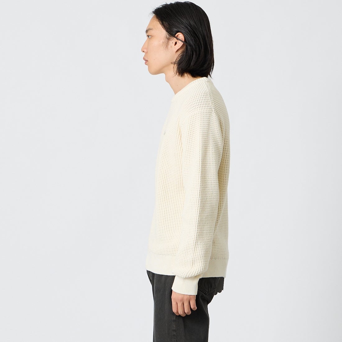 LACOSTE [ラコステ] ワッフルニットセーター [AH018] S7G ECRU &&モデル身長：175cm 着用サイズ：3&&
