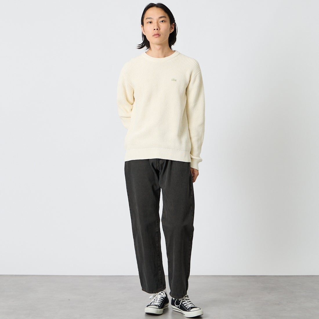 LACOSTE [ラコステ] ワッフルニットセーター [AH018] S7G ECRU &&モデル身長：175cm 着用サイズ：3&&