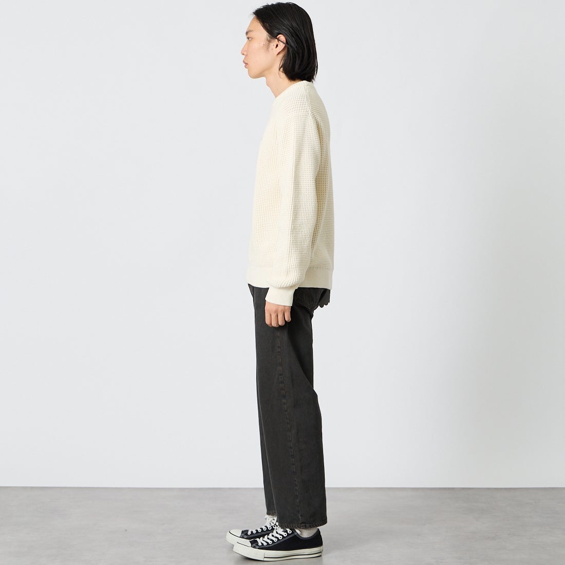 LACOSTE [ラコステ] ワッフルニットセーター [AH018] S7G ECRU &&モデル身長：175cm 着用サイズ：3&&