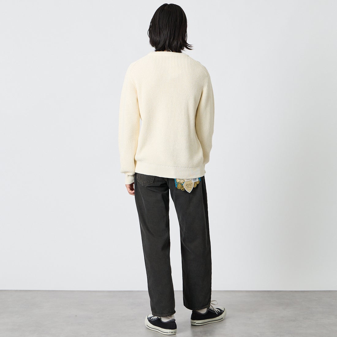 LACOSTE [ラコステ] ワッフルニットセーター [AH018] S7G ECRU &&モデル身長：175cm 着用サイズ：3&&