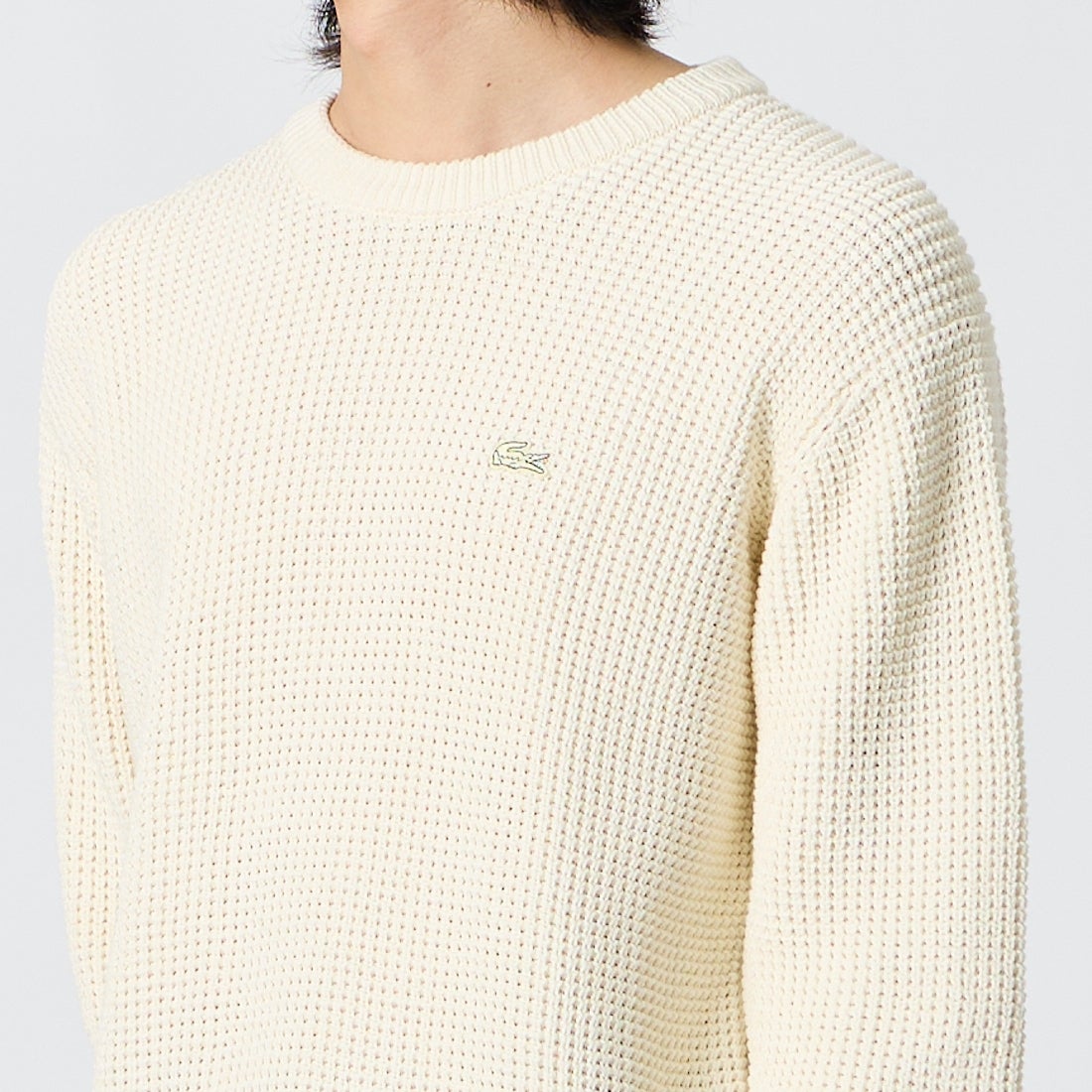 LACOSTE [ラコステ] ワッフルニットセーター [AH018] S7G ECRU &&モデル身長：175cm 着用サイズ：3&&