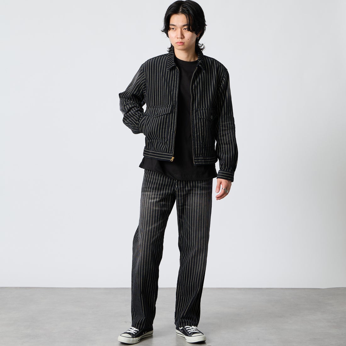 Schott [ショット] インディゴ コーデュロイ パンツ [7826210007] 010 BLACK &&モデル身長：177cm 着用サイズ：30&&