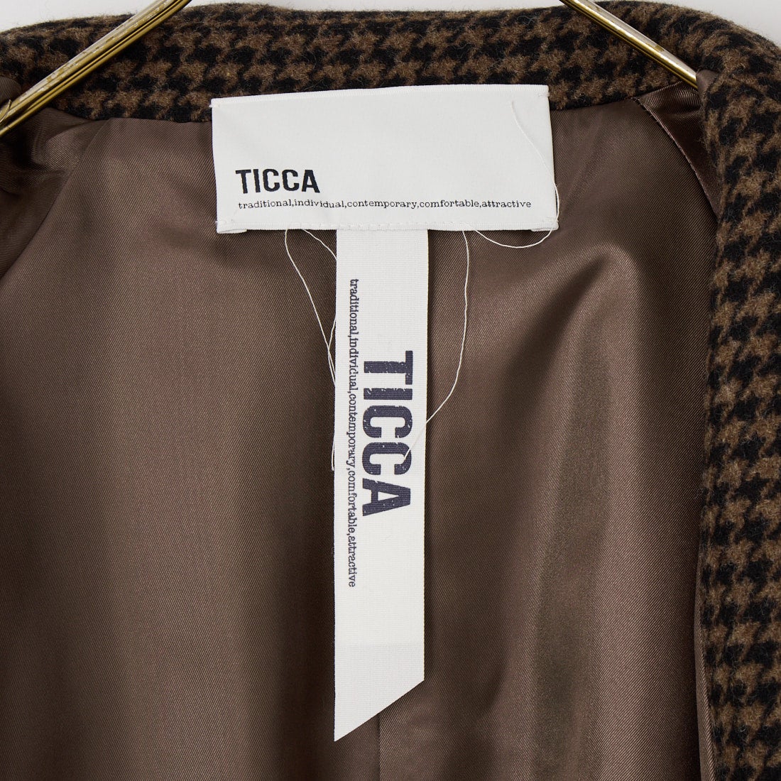 TICCA [ティッカ] ウールハウンドトゥース ピーコート [TBFA-212] MOCHACHECK