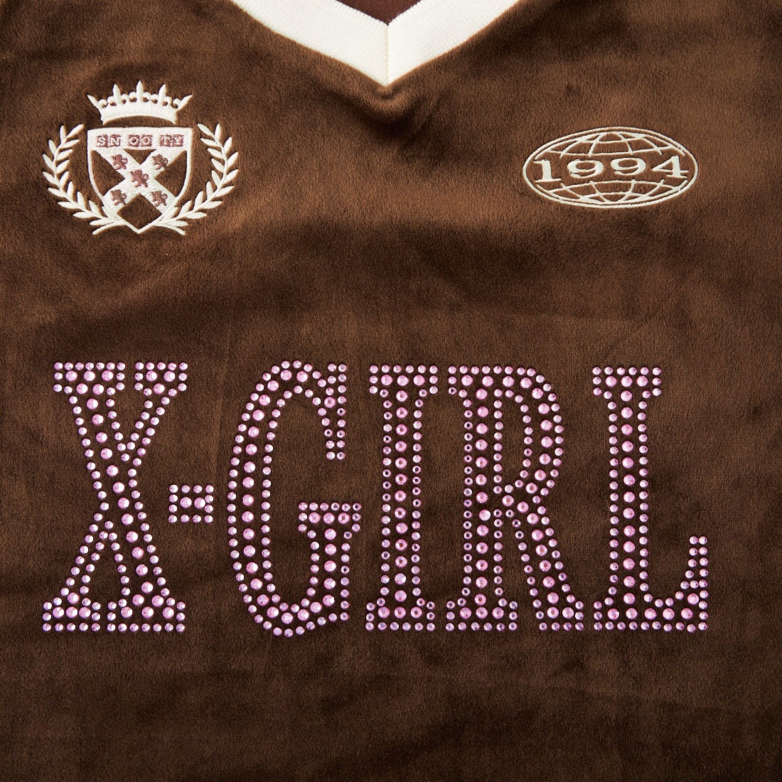 X-girl [エックスガール] ラインストーンロゴ ベロアゲームシャツドレス [105264041001] BROWN