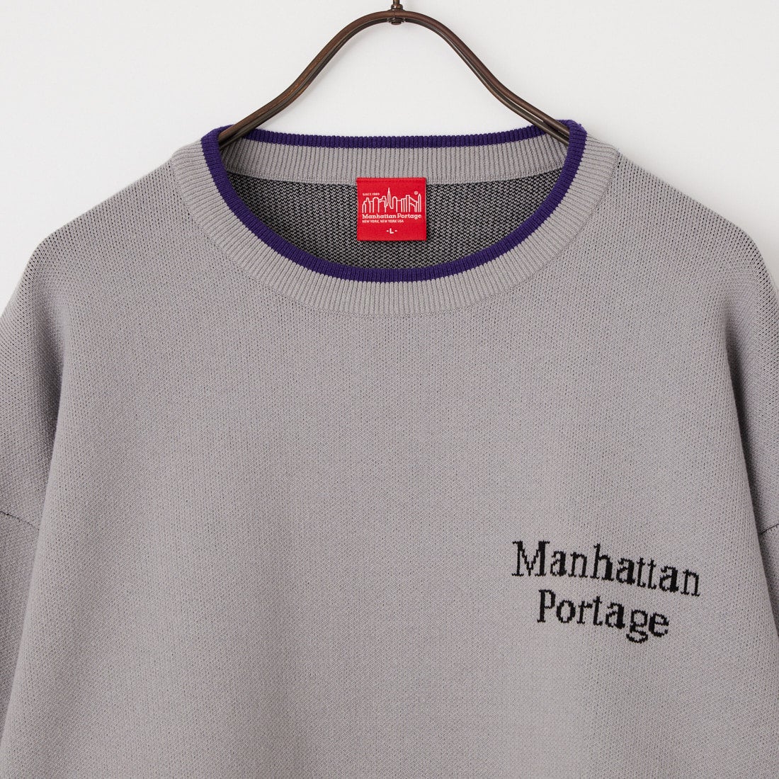 MANHATTAN PORTAGE [マンハッタンポーテージ] 別注 手描き風 バックデザインジャガードニット [26FWMP-IN93-JF] L.GRAY/PPL