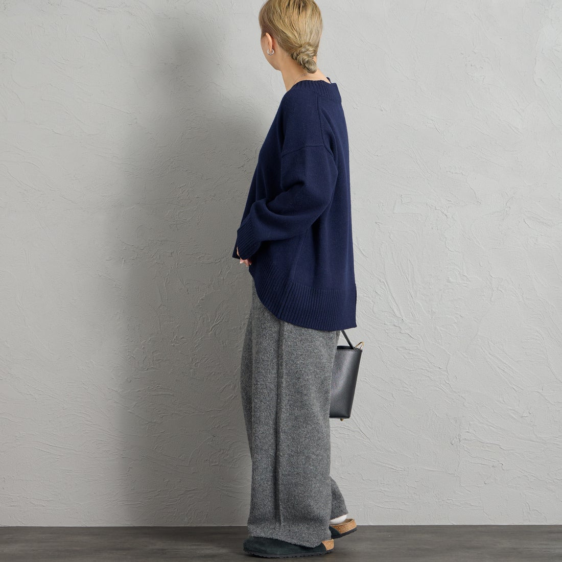 mizuiro ind [ミズイロインド] ボアイージーパンツ [3-260096] 91 GRAY &&モデル身長：156cm 着用サイズ：F&&