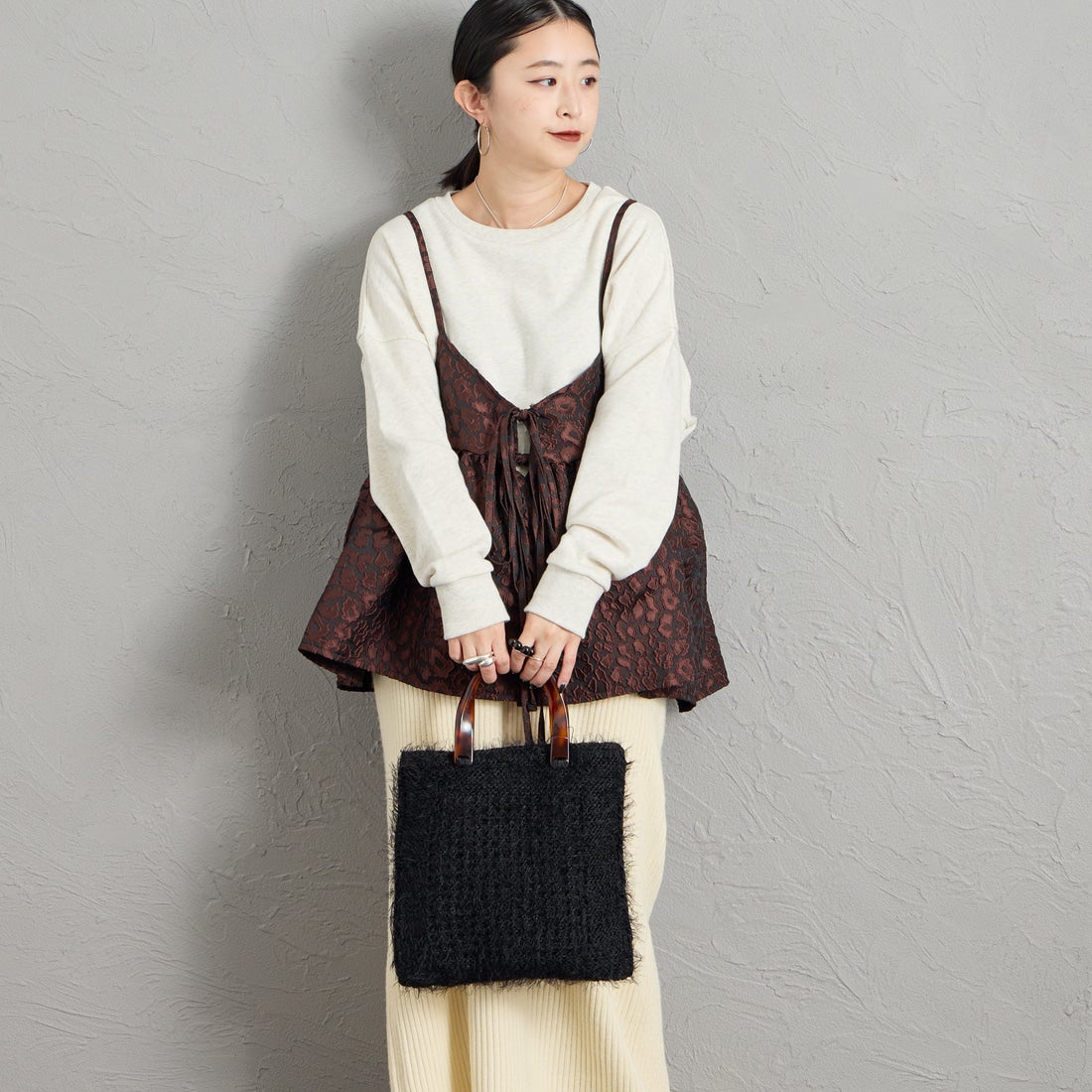CACHELLIE [カシェリエ] シャギーニット トートバッグ [C8958] BLACK