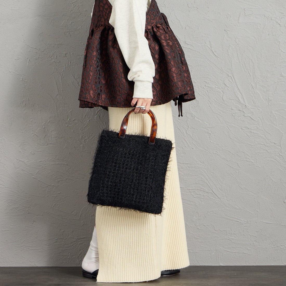 CACHELLIE [カシェリエ] シャギーニット トートバッグ [C8958] BLACK