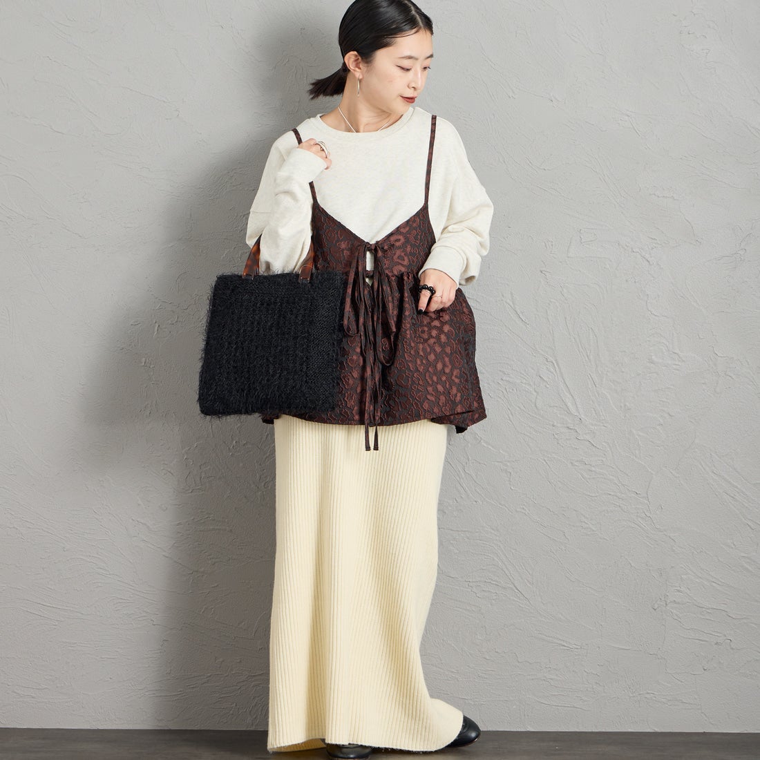 CACHELLIE [カシェリエ] シャギーニット トートバッグ [C8958] BLACK