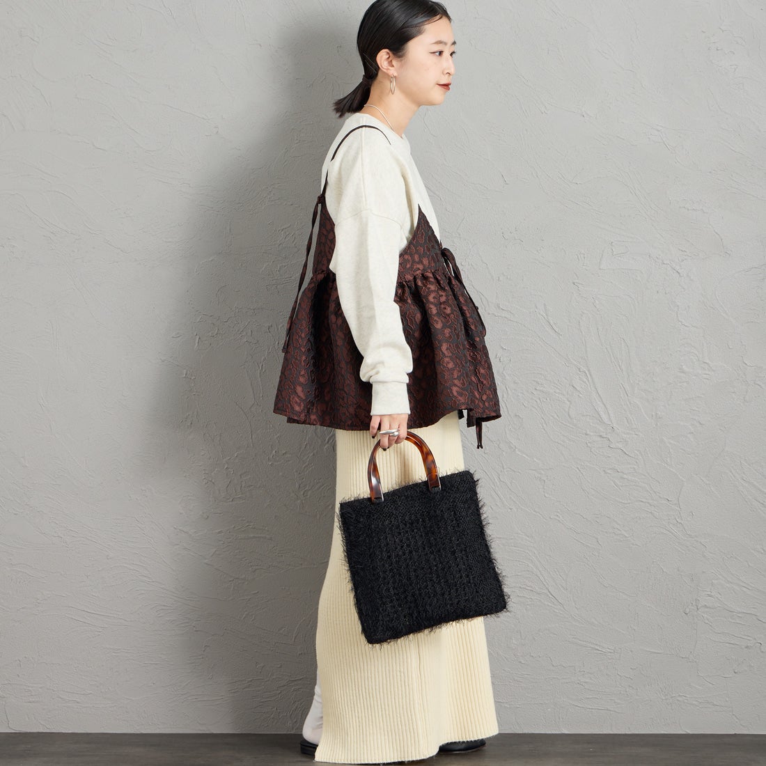 CACHELLIE [カシェリエ] シャギーニット トートバッグ [C8958] BLACK