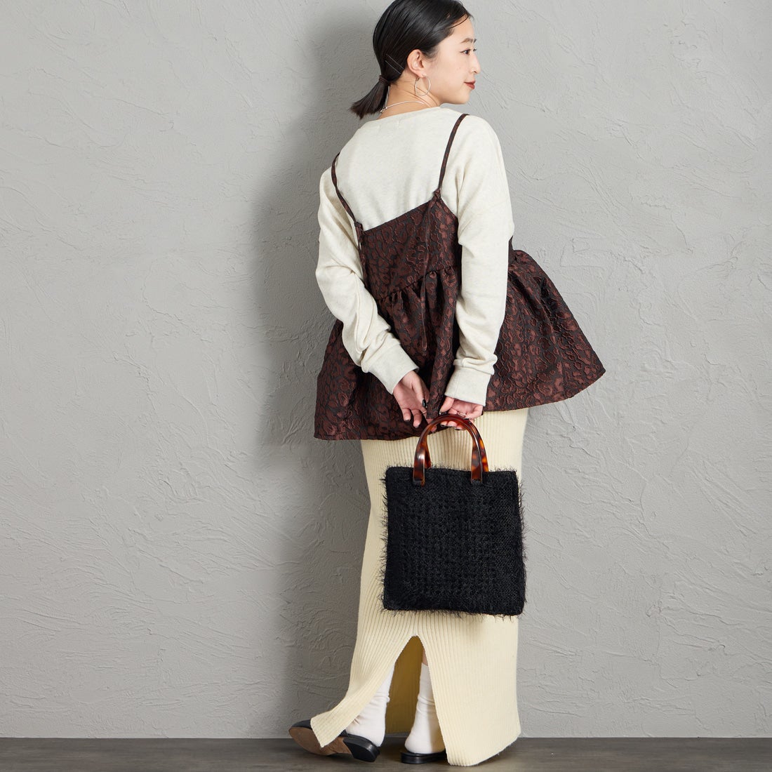CACHELLIE [カシェリエ] シャギーニット トートバッグ [C8958] BLACK