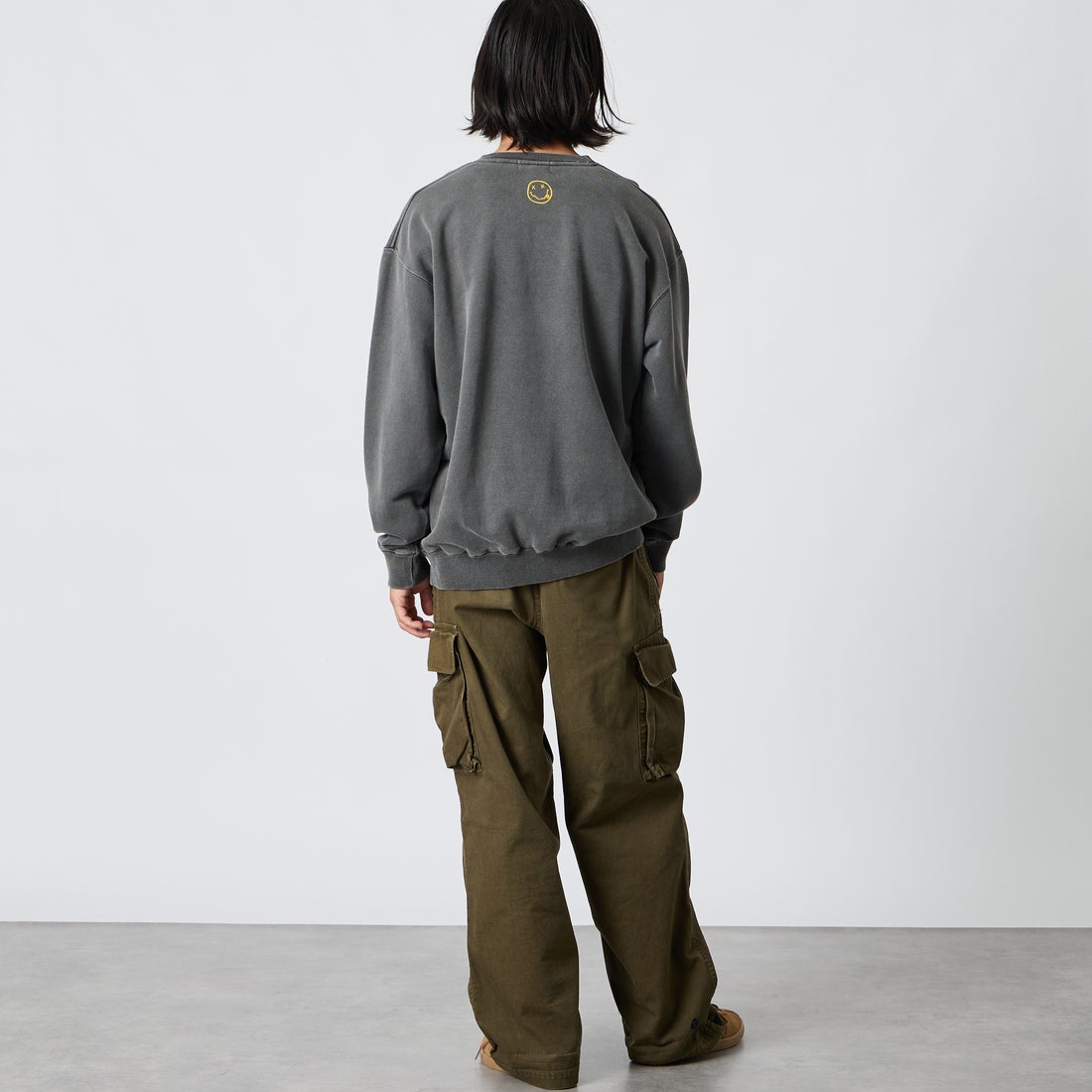 GOOD ROCK SPEED [グッドロックスピード] 別注 NIRVANA プリントスウェット [INTN-082-JF] CHARCOAL &&モデル身長：175cm 着用サイズ：XL&&