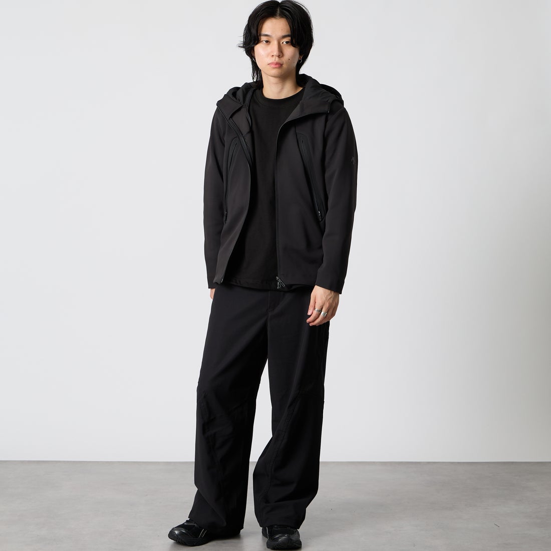 YDOT [ワイドット] 3Dテックトラウザーズ バギーパンツ [YU61803] BLACK &&モデル身長：177cm 着用サイズ：M&&
