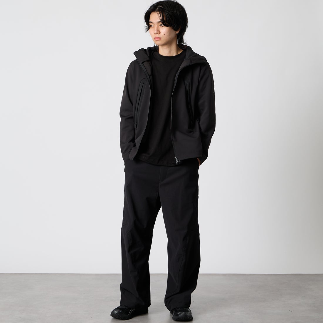 YDOT [ワイドット] 3Dテックトラウザーズ バギーパンツ [YU61803] BLACK &&モデル身長：177cm 着用サイズ：M&&