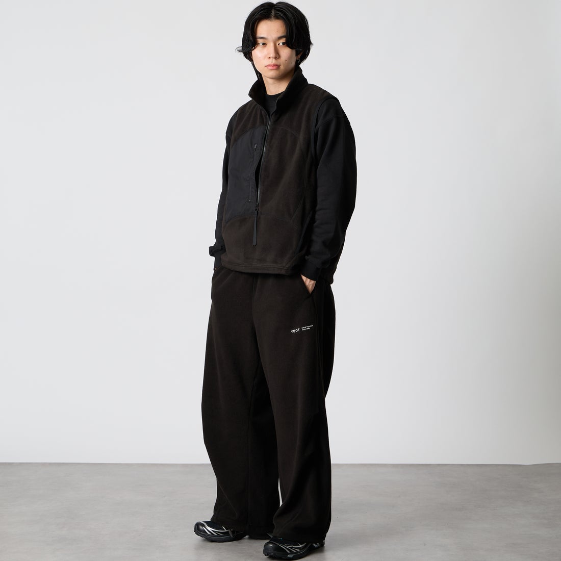 YDOT [ワイドット] テックフリース サークルバギーパンツ [YU61802] BLACK &&モデル身長：177cm 着用サイズ：M&&